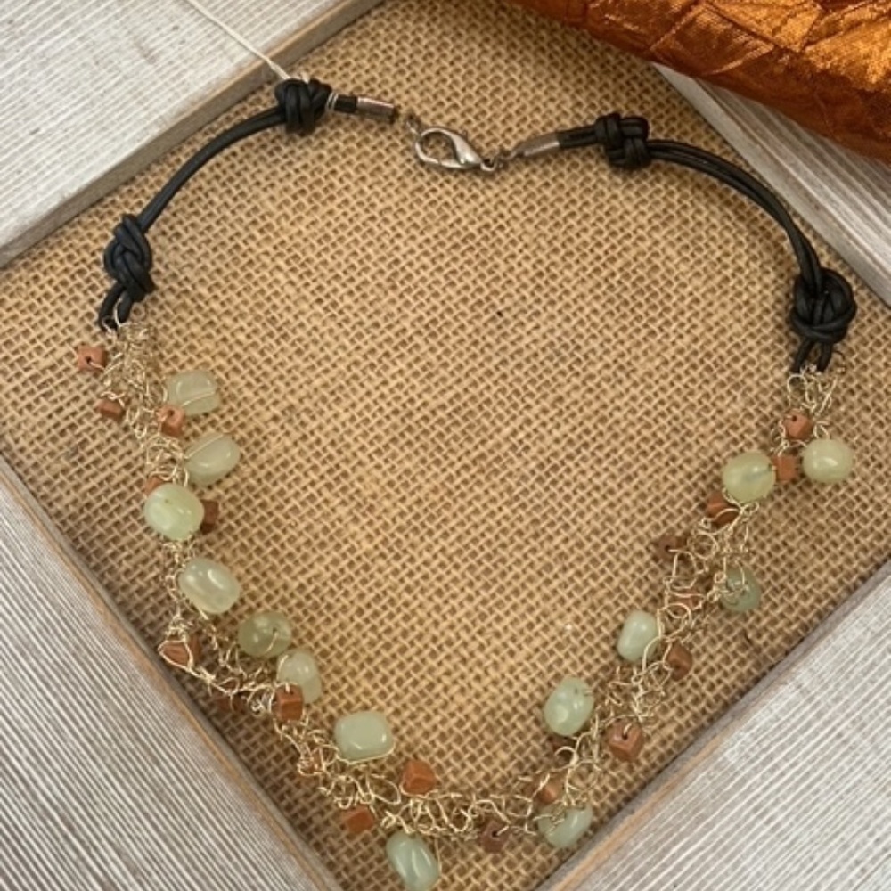 Leather and Lace, Jade and Italian Onyx Necklace
